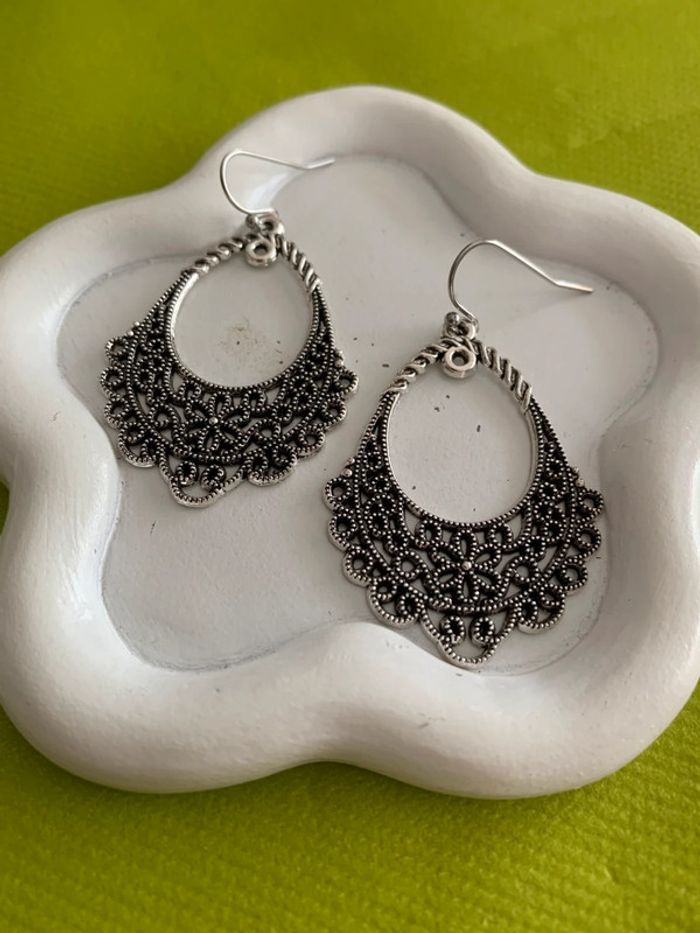 Boucles d’oreilles bohémiennes en alliage de zinc argenté - photo numéro 3