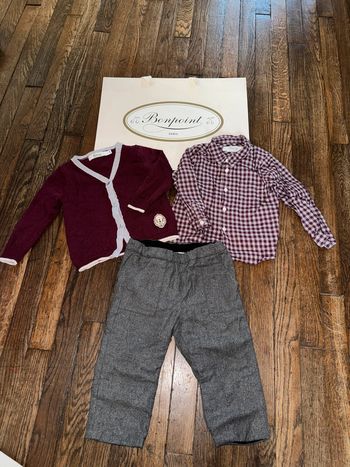 ensemble  Bonpoint 18 mois valeur chemise 105e, valeur gilet 145e, valeur pantalon 125e