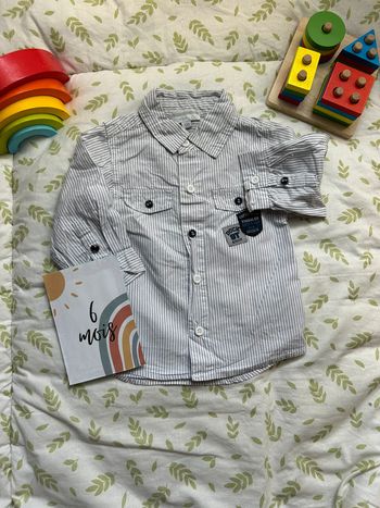 chemise manches longues blanc rayé gris 6 mois kimbaloo