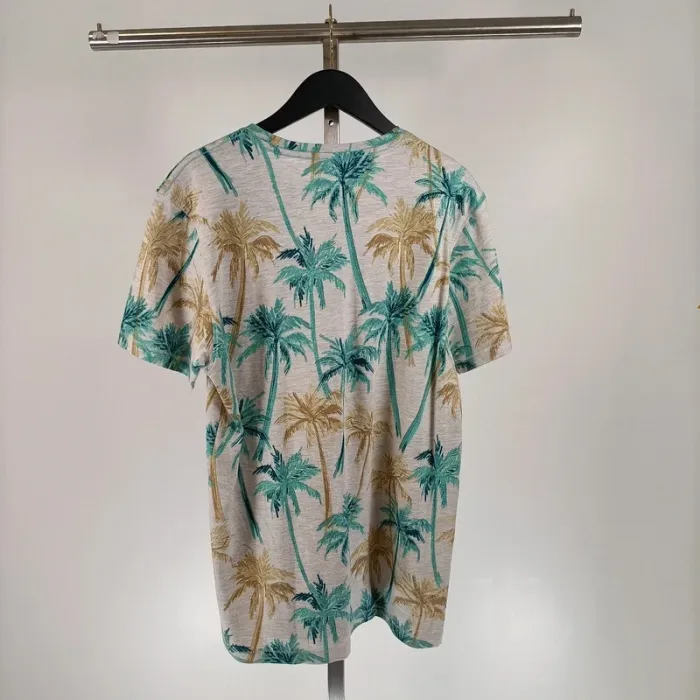 Tshirt homme vert jaune gris - motif palmiers feuilles exotiques - Taille M - A092 - photo numéro 3