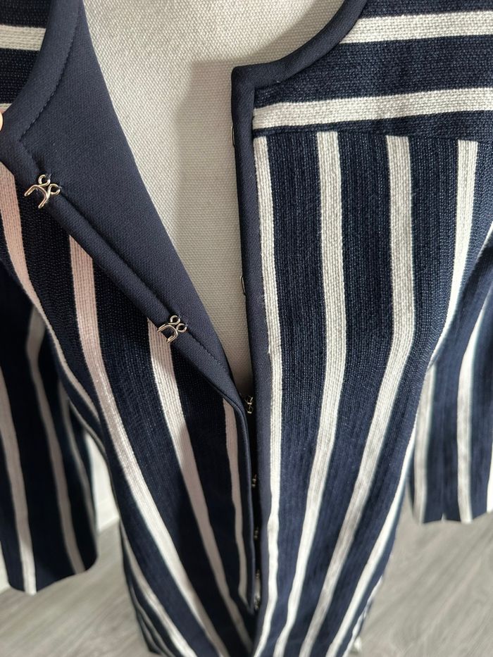 Veste longue à rayures bleue marine et blanche Gérard Darel T36 S - photo numéro 5