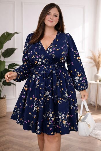 Robe manches longues marine imprimée floral multicolore femme taille 54 marque Boohoo 💍