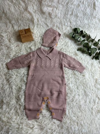 Combinaison et bonnet tricot taille 3-6 mois