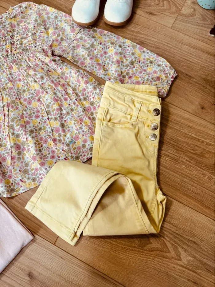 Taille 6 ans tenue 3 pièces fille Multimarque rose jaune * fleurs * 💐 - photo numéro 5