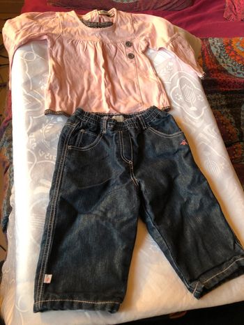 Ensemble tee shirt manches longues jean fille taille 12 mois