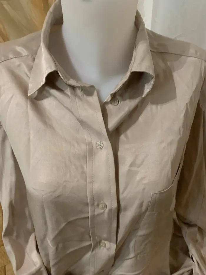Chemise longue H&M satinée beige taille S - photo numéro 3