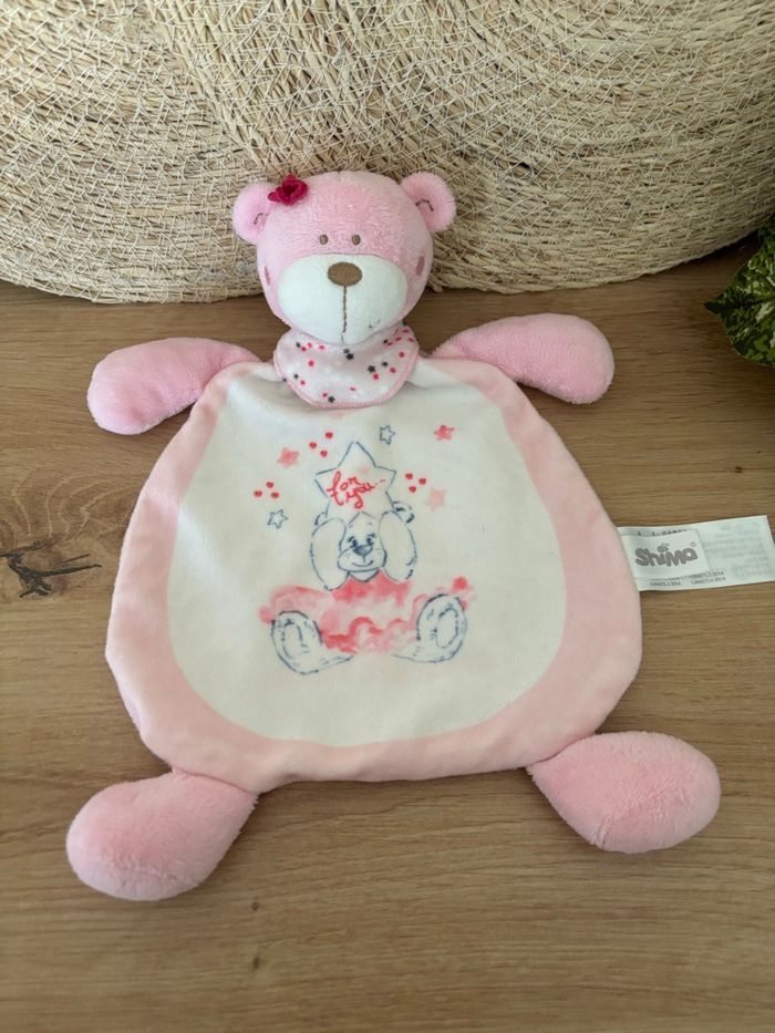 Doudou plat ours rose blanc for you shima - photo numéro 3