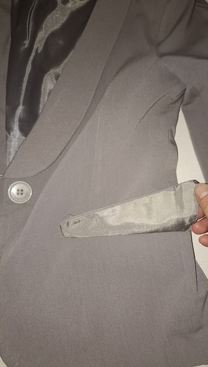 Superbe Veste Blazer Taupe / Beige – Coupe Cintrée & Col Châle – Chic & Intemporelle - photo numéro 8