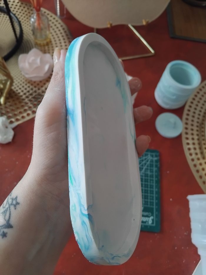 Vide poche avec petit pot avec couvercle en plâtre - photo numéro 5