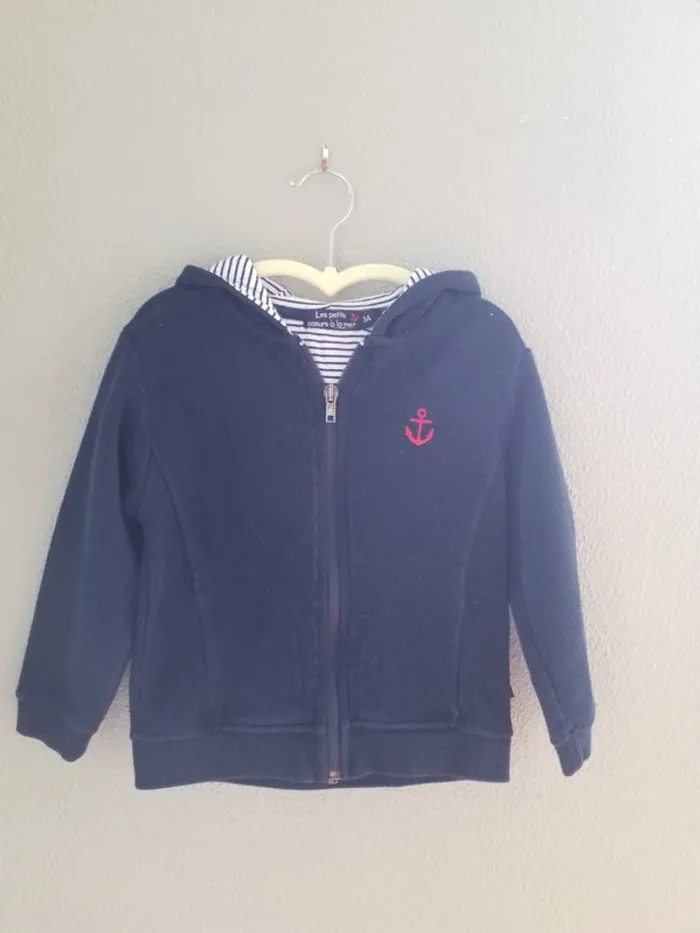 Sweat zippé les petits cœurs à la mer 3 ans