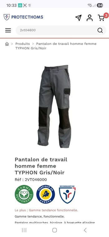 Lot de 3 pantalons de travail neufs avec étiquettes