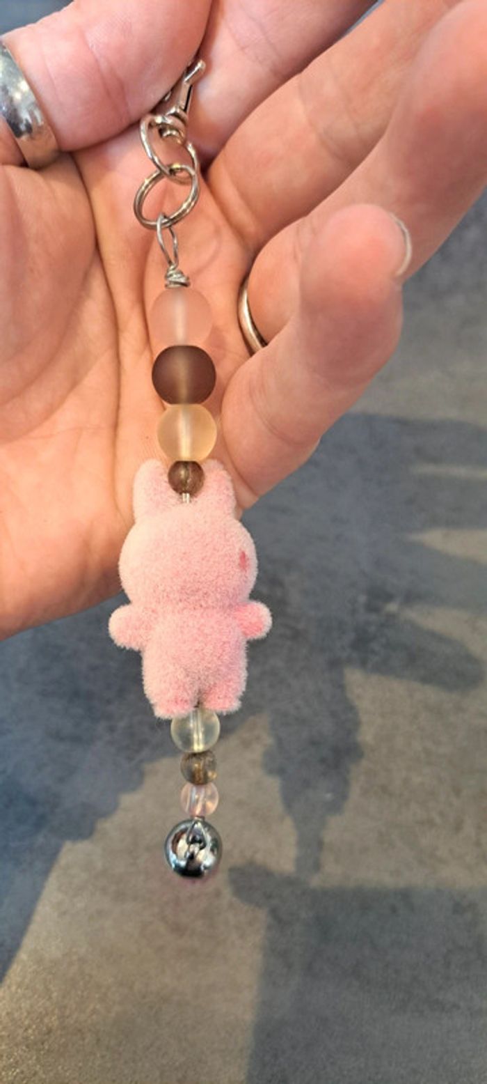 Porte-clés kawaii – Figurine style Labubu & perles en verre - photo numéro 2