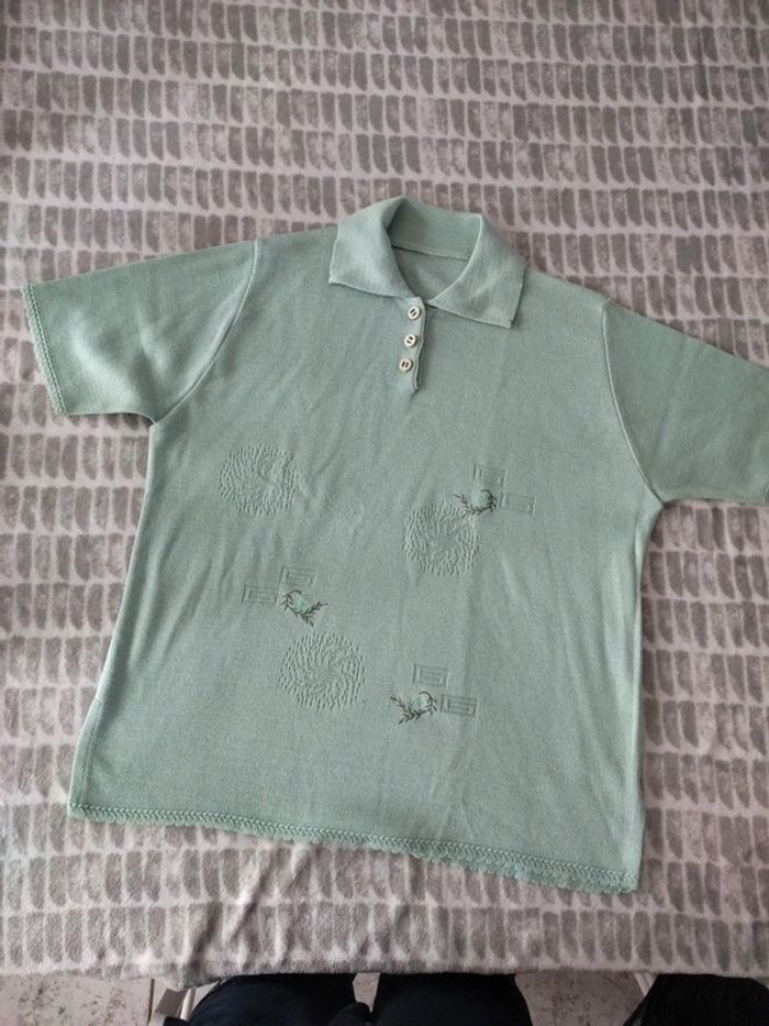 Tee-shirt manches courtes pull maille vert menthe taille 48 - photo numéro 1