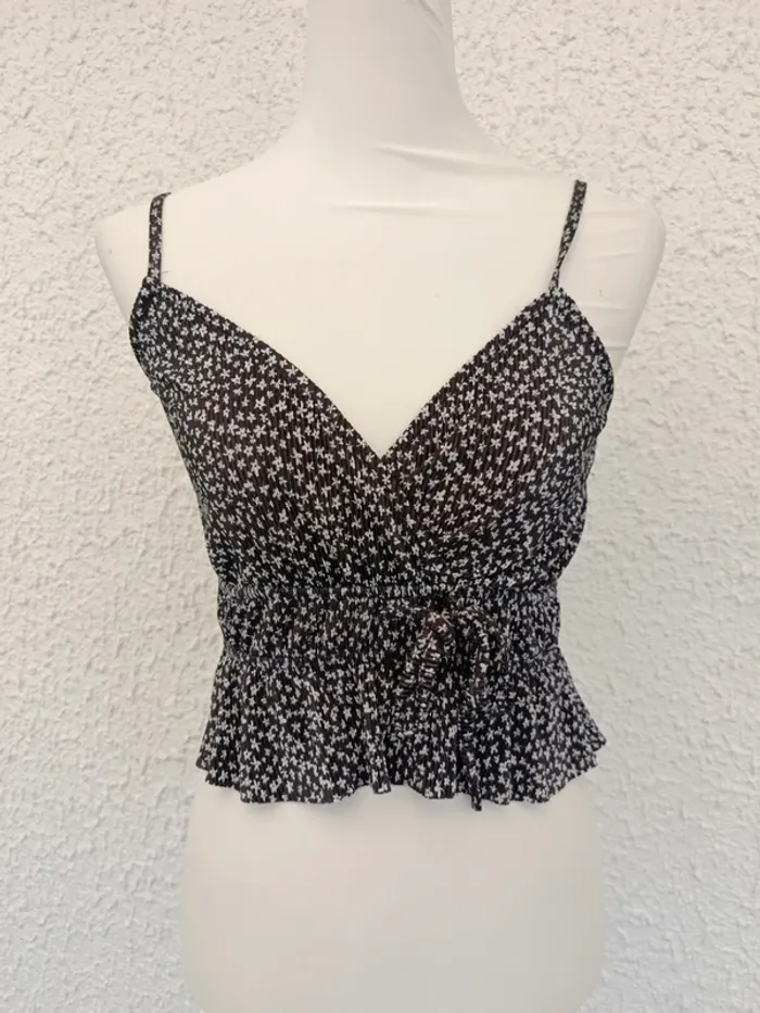 Top bretelles court noir et blanc fleuri Jennyfer taille S