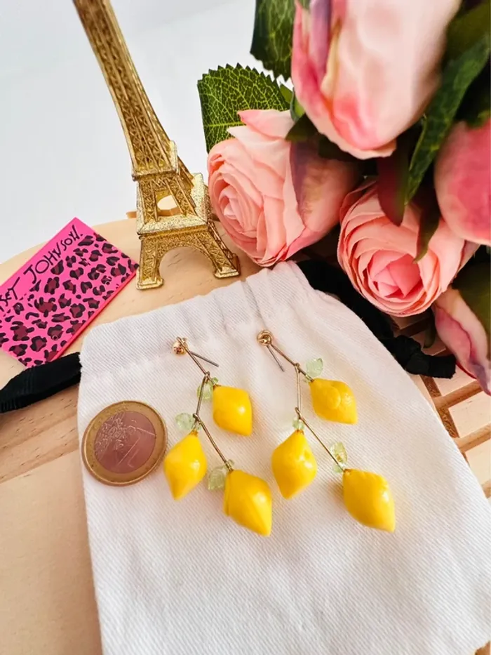 🍋Boucles d’oreilles citrons pendantes – Betsey Johnson - photo numéro 5