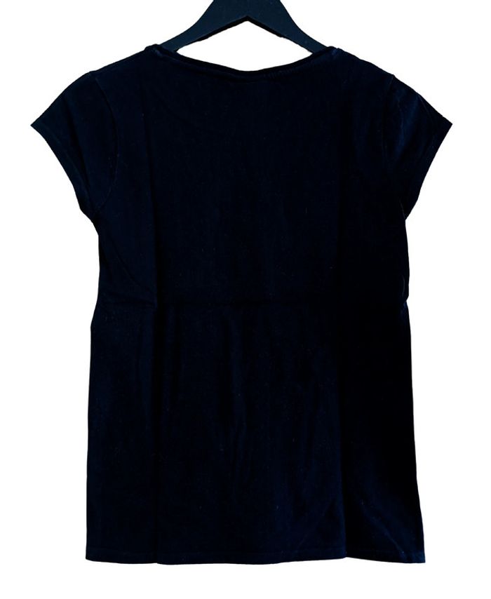 T shirt noir smiley casque audio rose fushia. Coton. Taille XS / 34. - photo numéro 4