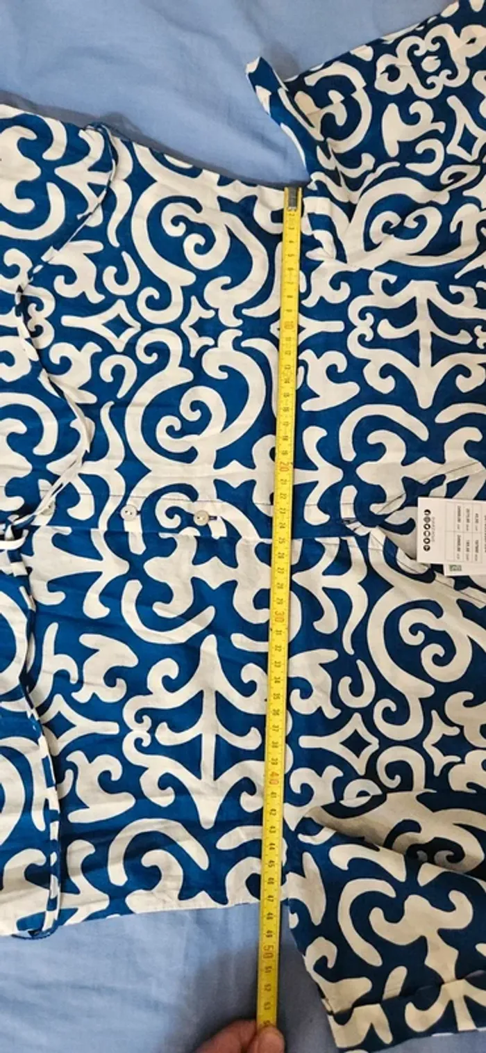 Robe longue à manches courtes imprimée Gemo bleu et blanc - photo numéro 8