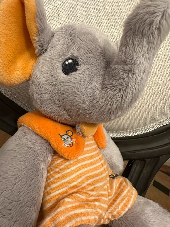 Peluche Éléphant Steiff Trampili Gris Orange 24cm doudou debout 240256 - photo numéro 5