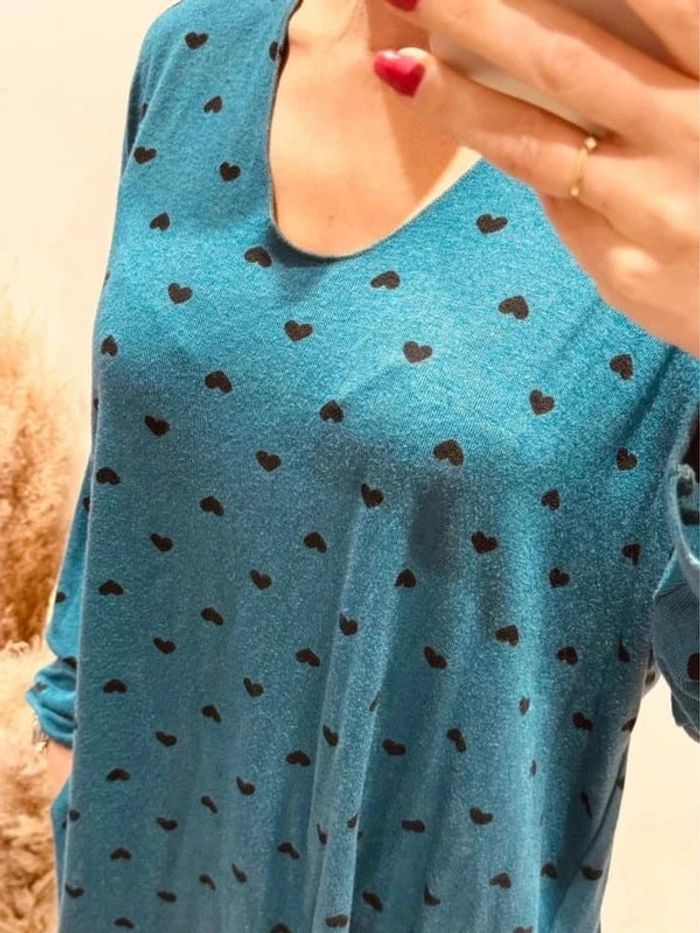 pull fluide manches longues femme curvy grande taille bleu a cœurs - photo numéro 2