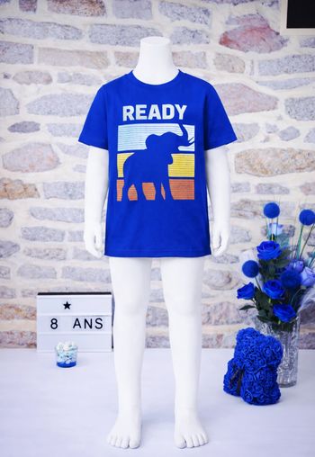 T-shirt manches courtes bleu éléphant Garçon 8 ans marque Okaidi 🎸 