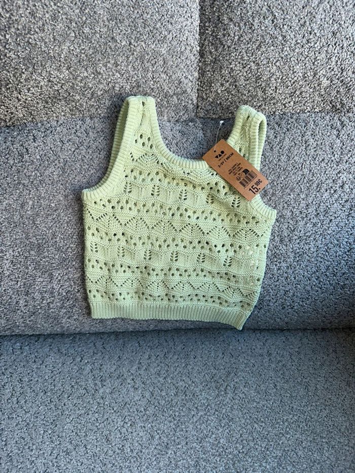 Pull sans manches tricot ajouré vert pastel Tape à l’œil