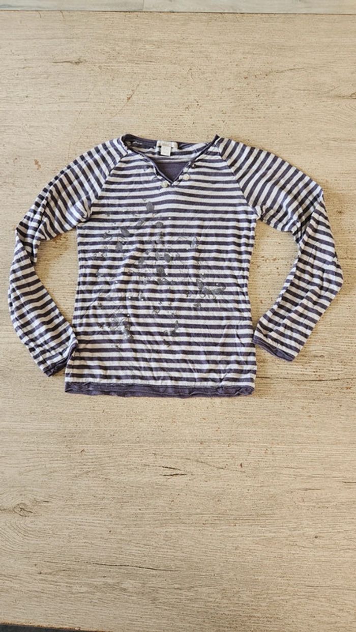 Blouse légère à manches longues mauve et grise, Orchestra, 6 ans