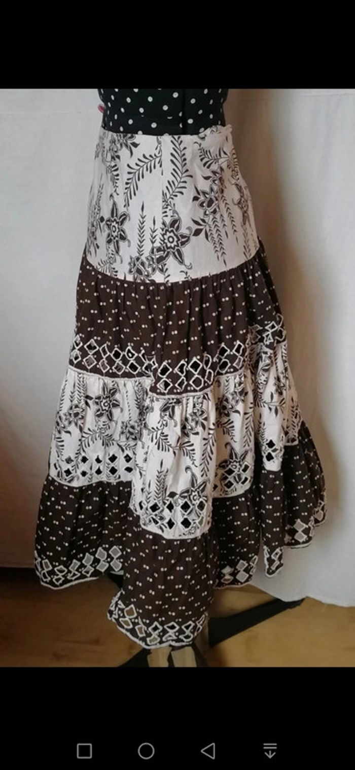 Jupe longue à broderie anglaise marron blanc Taille M - photo numéro 6