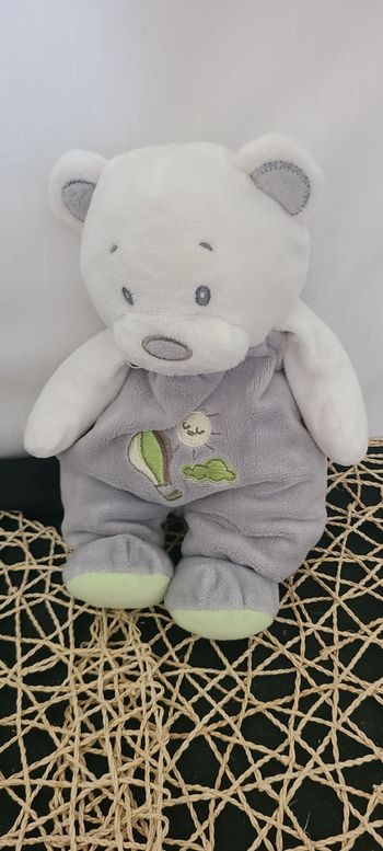 ARTESAVI Doudou peluche ours gris mauve 30 cm Grelot Montgolfiere soleil nuage