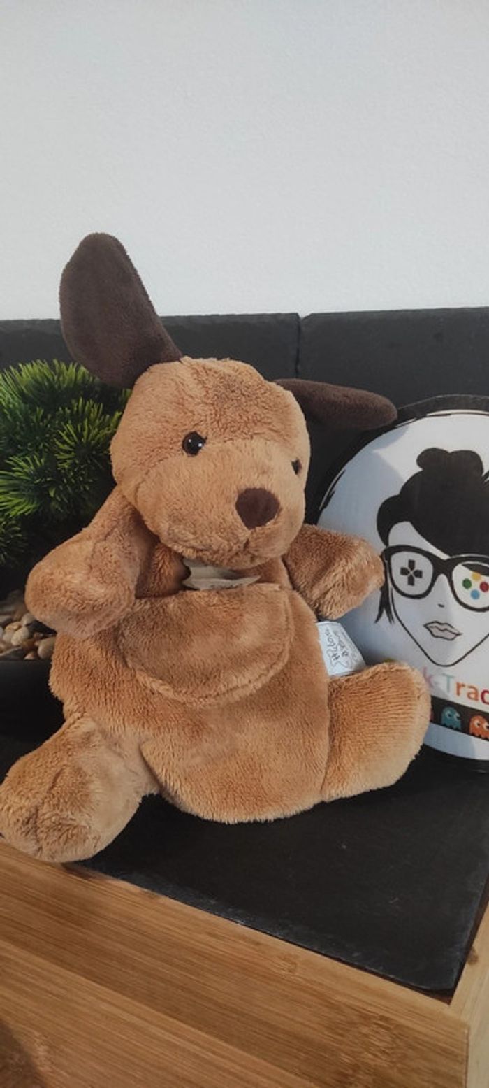 Doudou Marionnette Mario Chien marron Histoire d'Ours poche 20cm