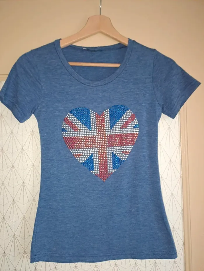 T-shirt fille bleu moucheté 14 ans tbe marque coupée - photo numéro 4