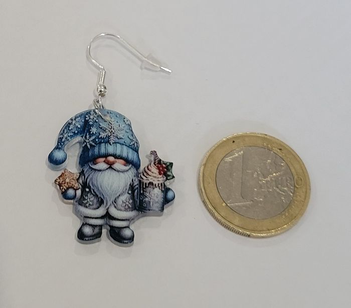 BOUCLES D'OREILLES GNOMES BLEU NOEL ! NEUVE ! - photo numéro 3