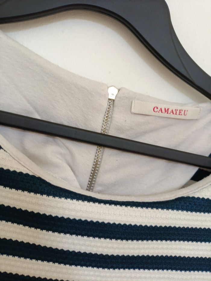 Top rayé épais bleu marine et blanc Camaïeu vintage fermeture - photo numéro 2