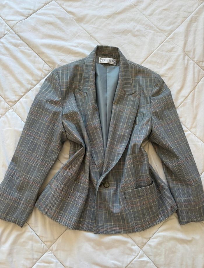 Veste blazer motif prince de galle carreaux gris noir Weinberg Paris vintage 90s taille L/XL - photo numéro 3