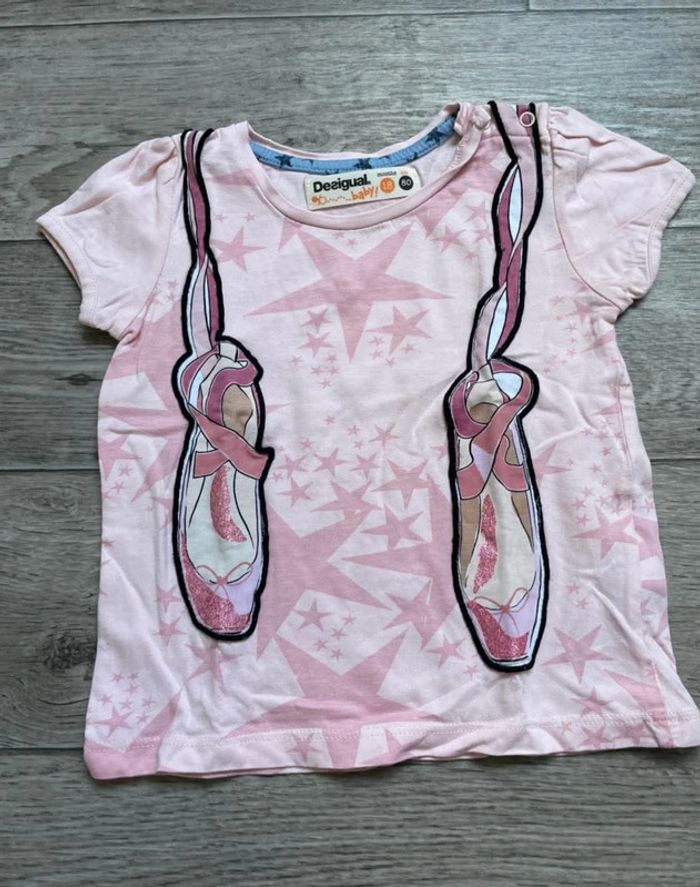 Tshirt desigual 18 mois rose motif chaussons ballerines danceus paillettes