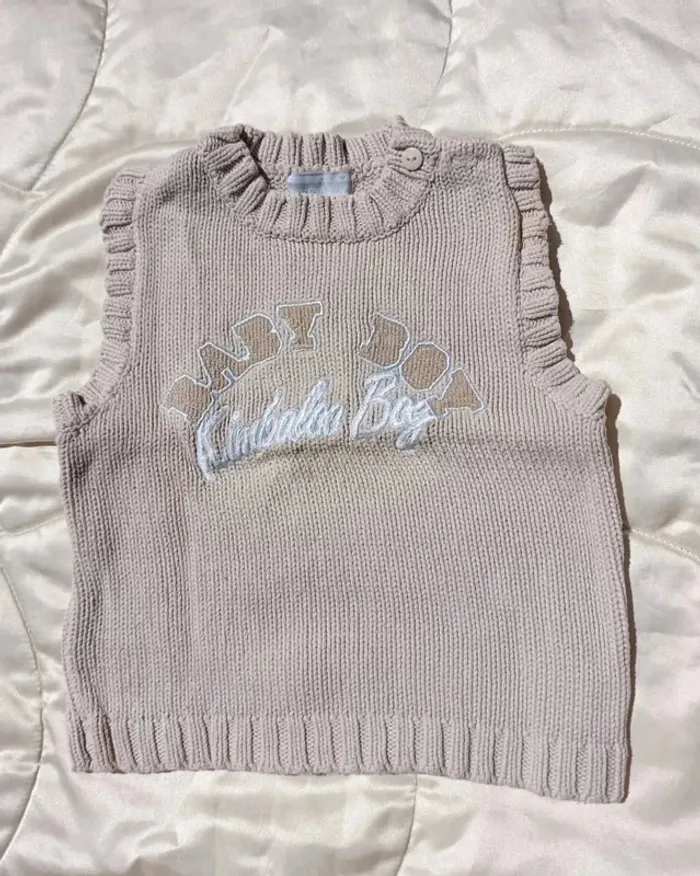 Pull épais sans manches marron clair beige 24 mois kimbaloo