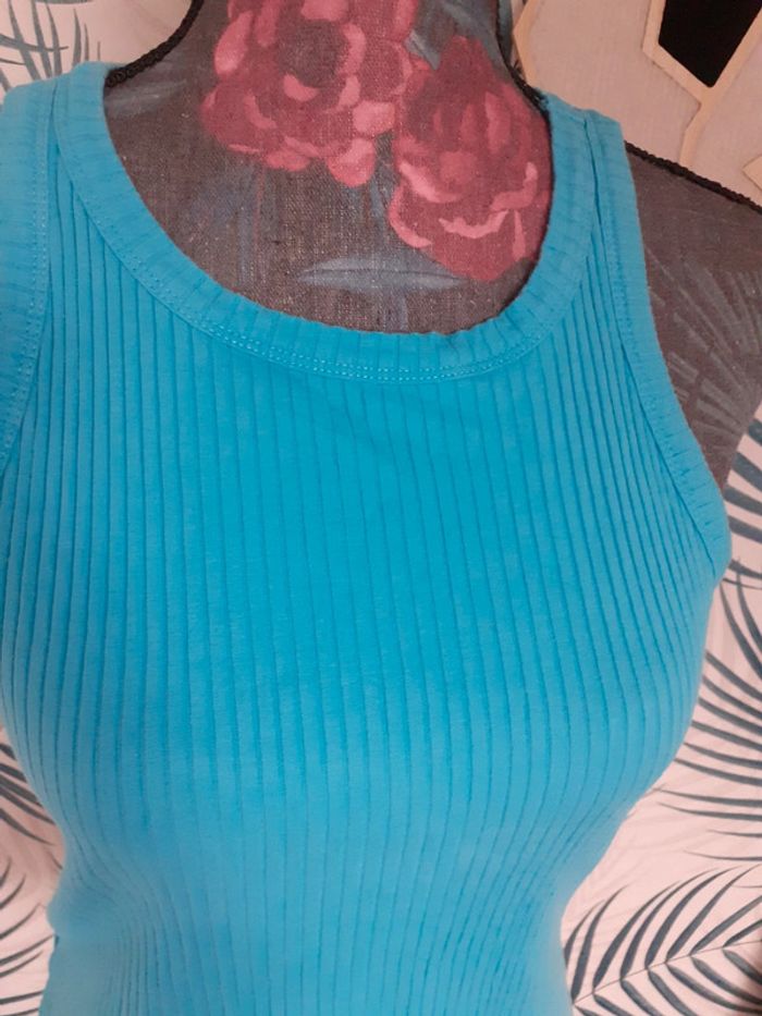 Debardeur maille côtelé turquoise S - photo numéro 2