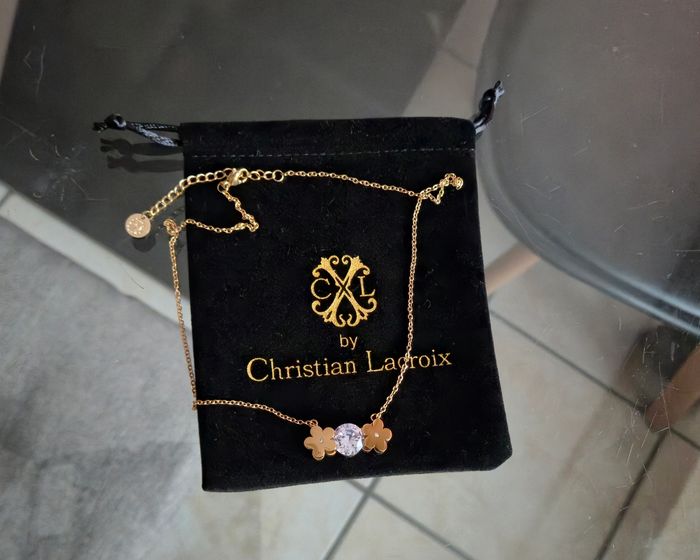 Collier fleurs doré rose cxl by Christian Lacroix faux diamant acier inoxydable - photo numéro 2