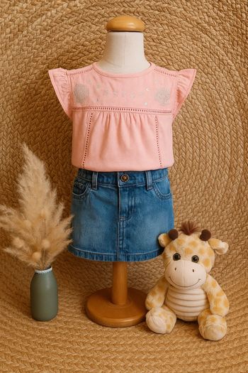 Jolie ensemble tee-shirt rose et jupe en jean sergent major/ du pareil au même 4 ans