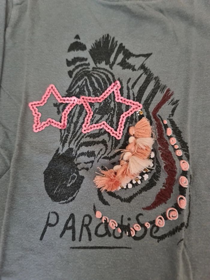 Haut t shirt gris manches longues zèbre vertbaudet fille 4 ans - photo numéro 3