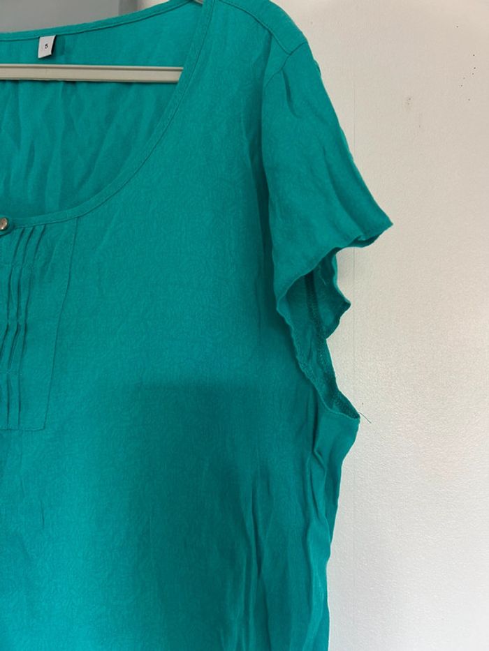 Jolie blouse bleu/vert à petits motifs et serrée • vintage • grande taille / taille unique - photo numéro 5
