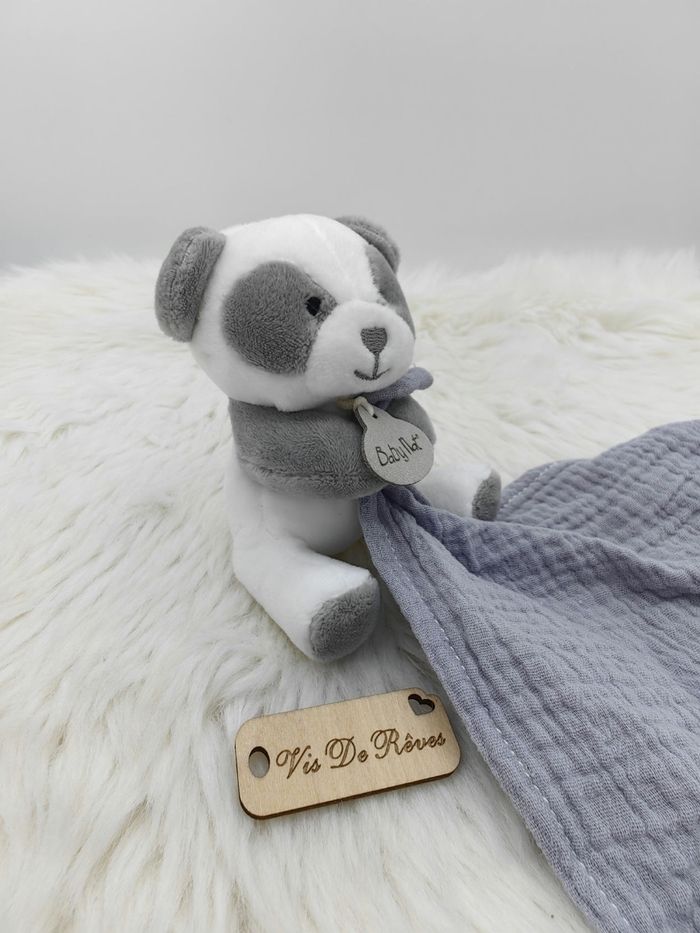 Doudou mouchoir Panda blanc et gris Baby Nat Bn0572 - photo numéro 2