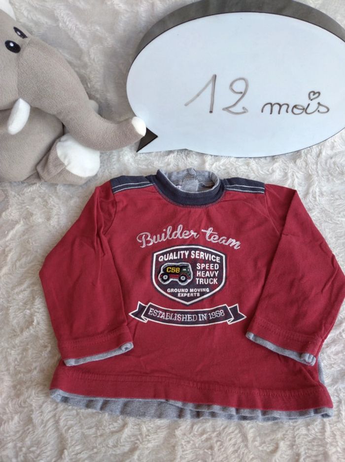 Tee shirt chemise manches longues Garçon 12 mois Builder team My Chicco 100% coton