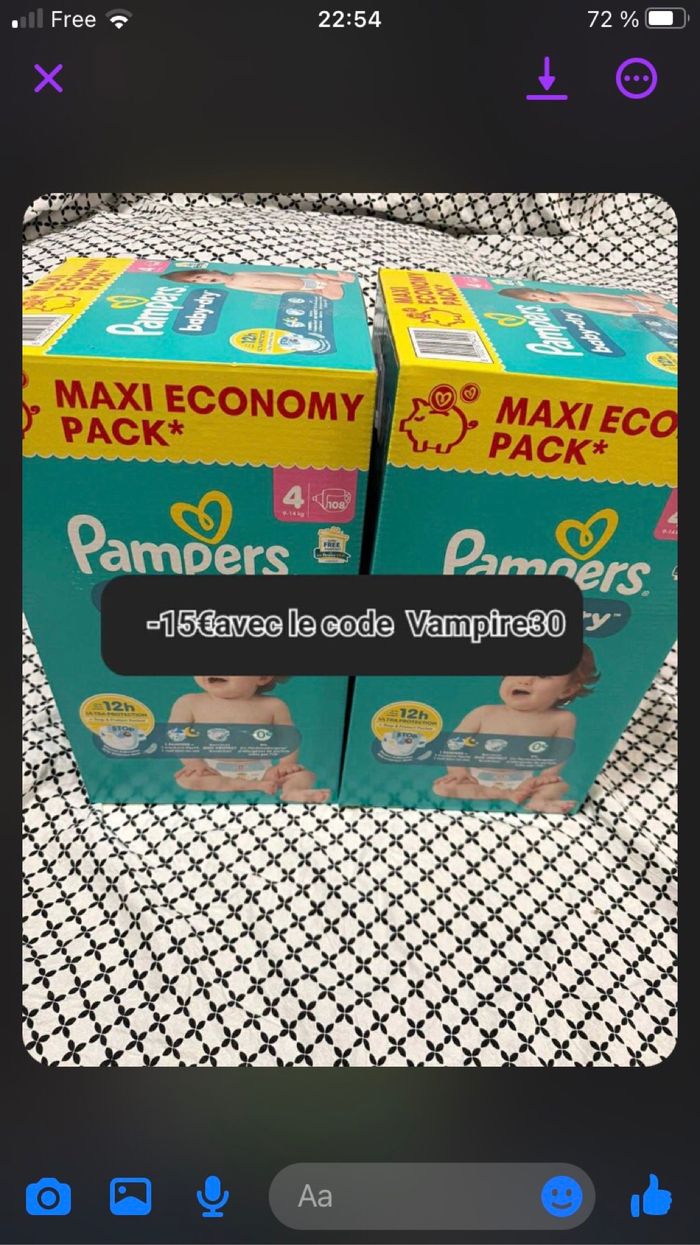 2 carton de couche Pampers taille 4
