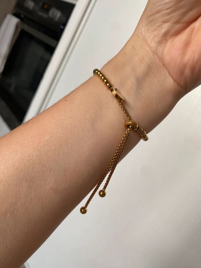 Bracelet perles métal doré ajustable - photo numéro 3