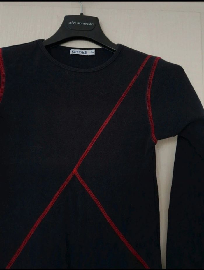 Haut a manche longue noir et rouge fille okaïdi 10 ans - photo numéro 2