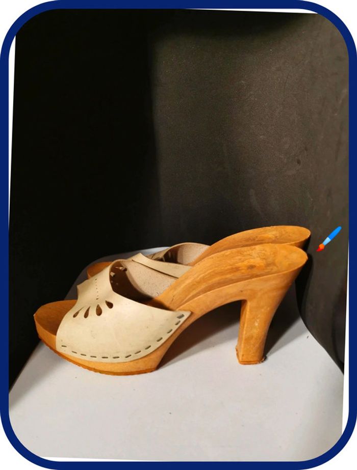 très belle sandale bois véritable cuir vintage taille 40 - photo numéro 3