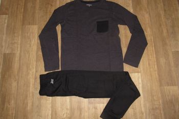 PYJAMA 2 PCS : TEE SHIRT GRIS FONCÉ + PANTALON NOIR "IN EXTENSO & NEW MAN" - TAILLE S - n°03