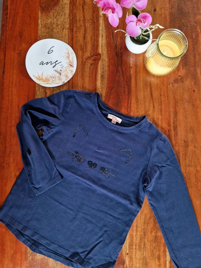 T-shirt manches longues sequins chat Dpam