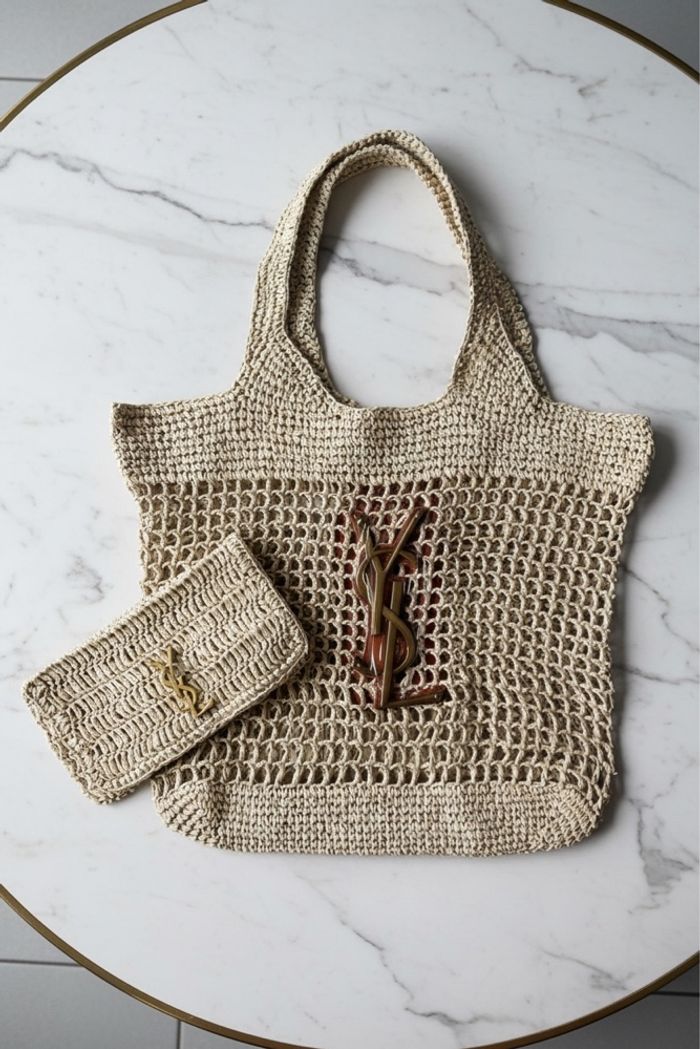 Sac en raphia YSL crème - photo numéro 3