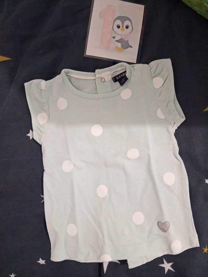 T-shirt bleu clair a pois _ 1 mois